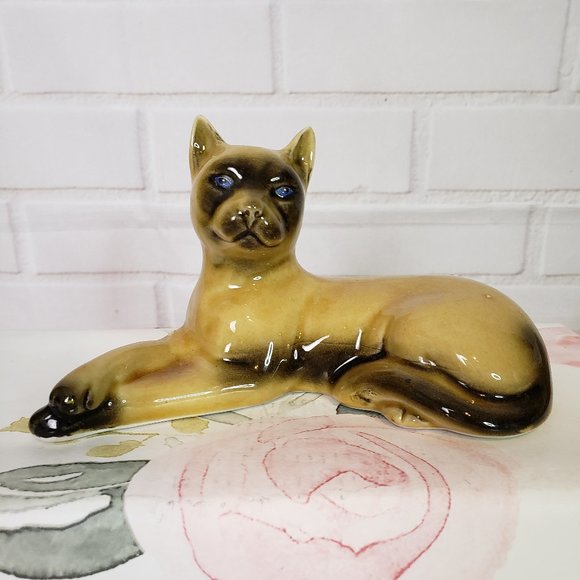 Vintage Ceramic Siamese Cat Figurine Made in Brazil